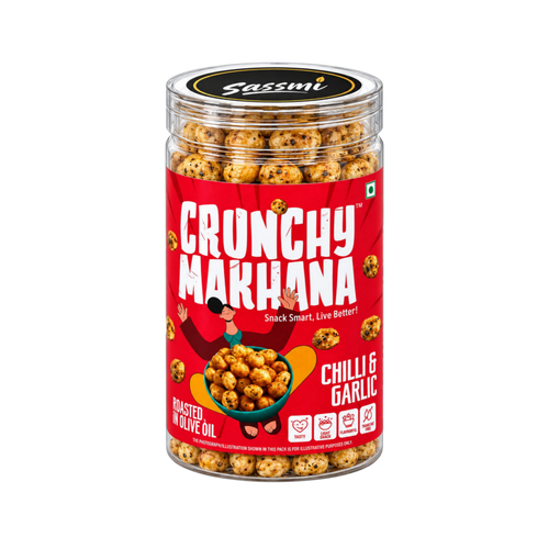 Chilli garlic makhana jar, 70 g roasted fox nuts by Crunchy Makhana