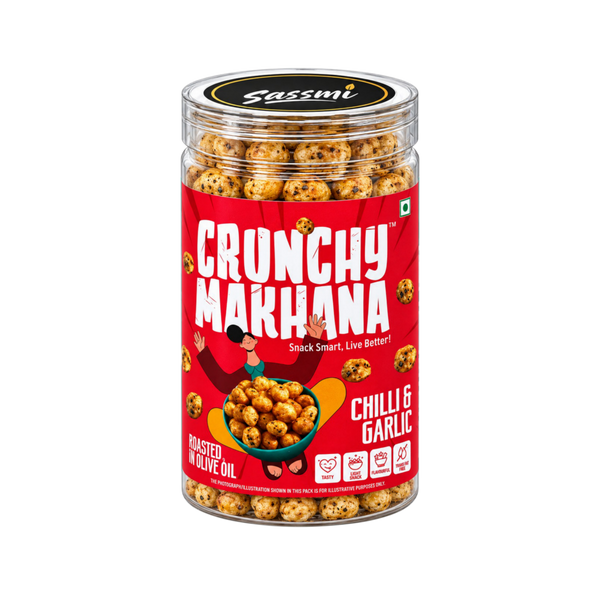 Chilli garlic makhana jar, 70 g roasted fox nuts by Crunchy Makhana