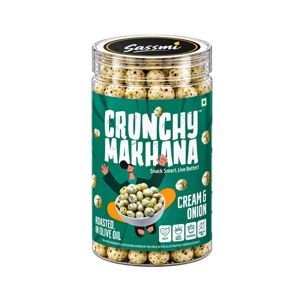 Cream and onion makhana jar, 70 g roasted fox nuts by Crunchy Makhana