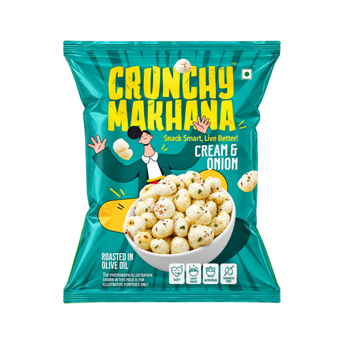 Cream and onion makhana pouch, roasted flavoured fox nuts by Crunchy Makhana