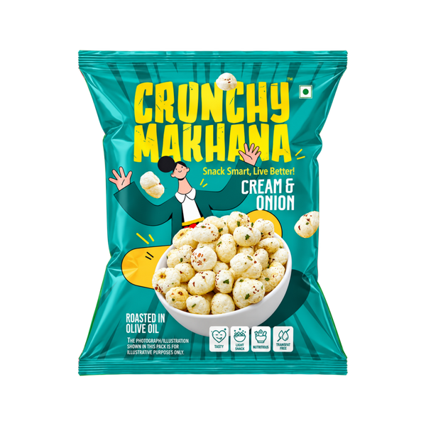 Cream and onion makhana pouch, roasted flavoured fox nuts by Crunchy Makhana
