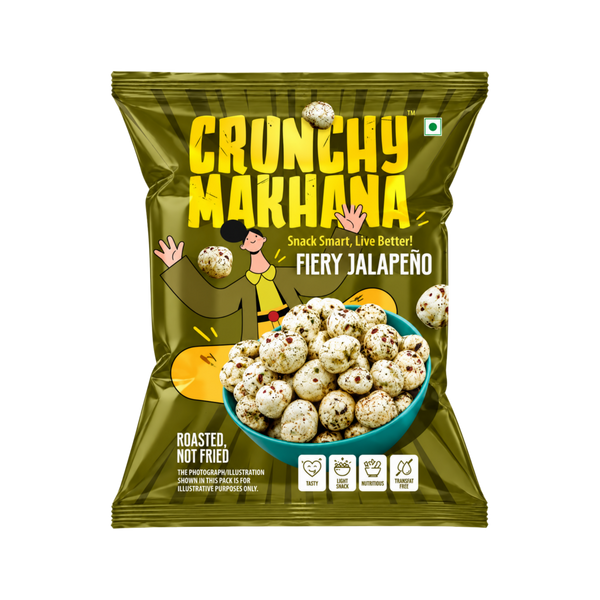 Jalapeno makhana pouch, roasted flavoured fox nuts by Crunchy Makhana