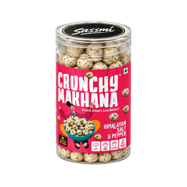 Salt and pepper makhana jar, 70 g roasted fox nuts by Crunchy Makhana