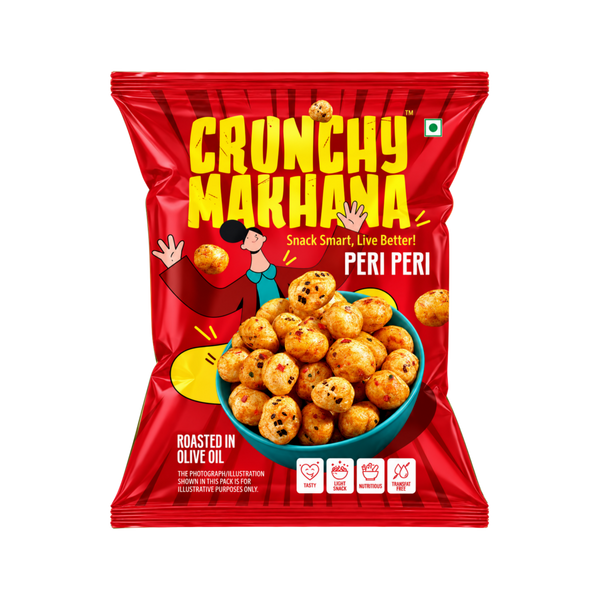 Peri peri makhana pouch, roasted flavoured fox nuts by Crunchy Makhana